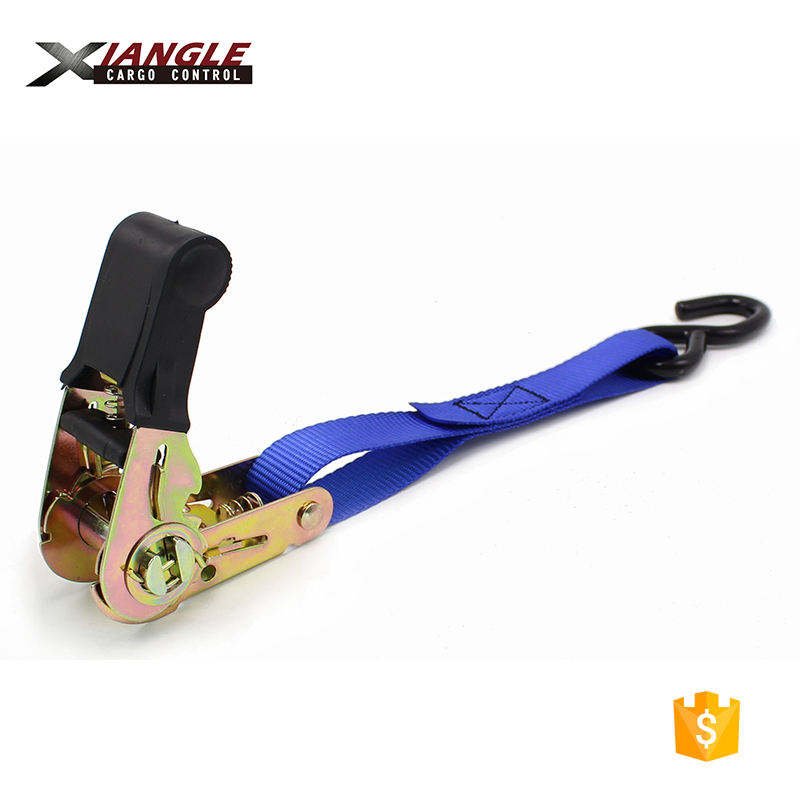 Premium 1 Inch Cargo Lashing Rubber Handle Ratchet Tie Down Strap with S Hooks