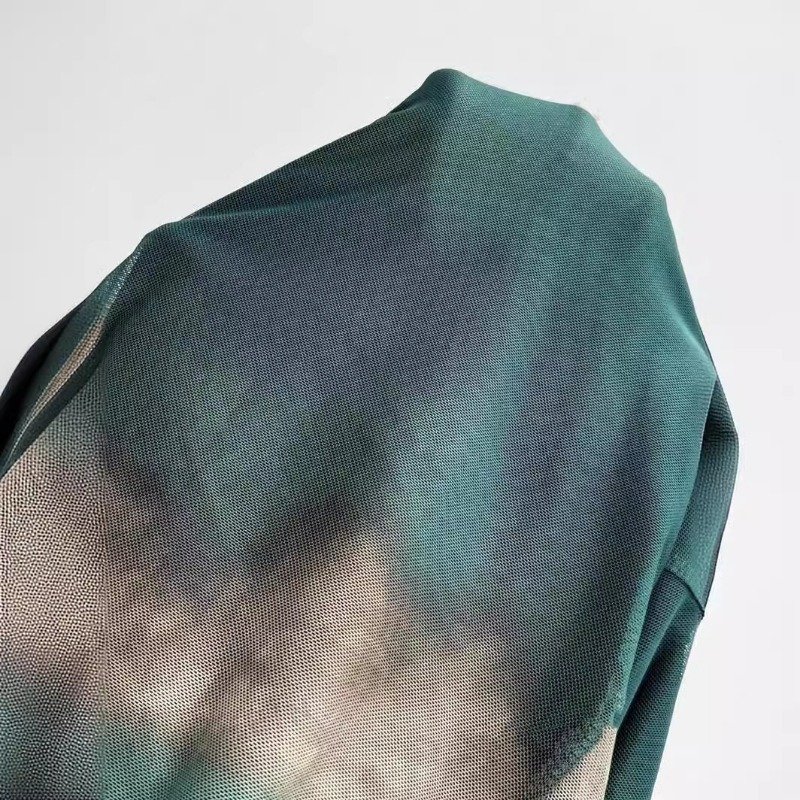 More Color Sustainable Tie Dye Mesh Long Dress for Women Elegant O-Neck Long Sleeved Slim Fit Party Dress Draped Decor Washable
