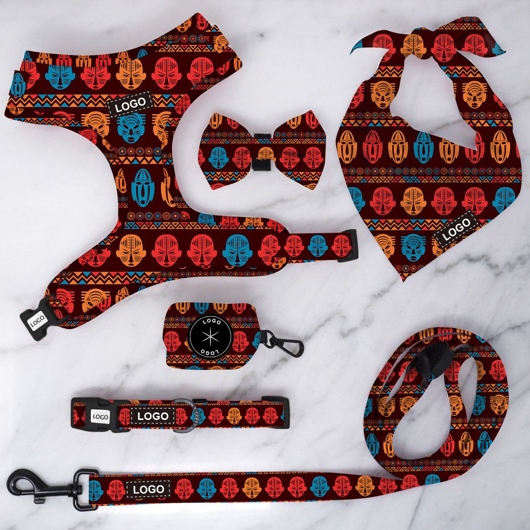 Popular Bohemia design dog luxury harness and leash bandana poop bag bow tie pet collars mesh harness
