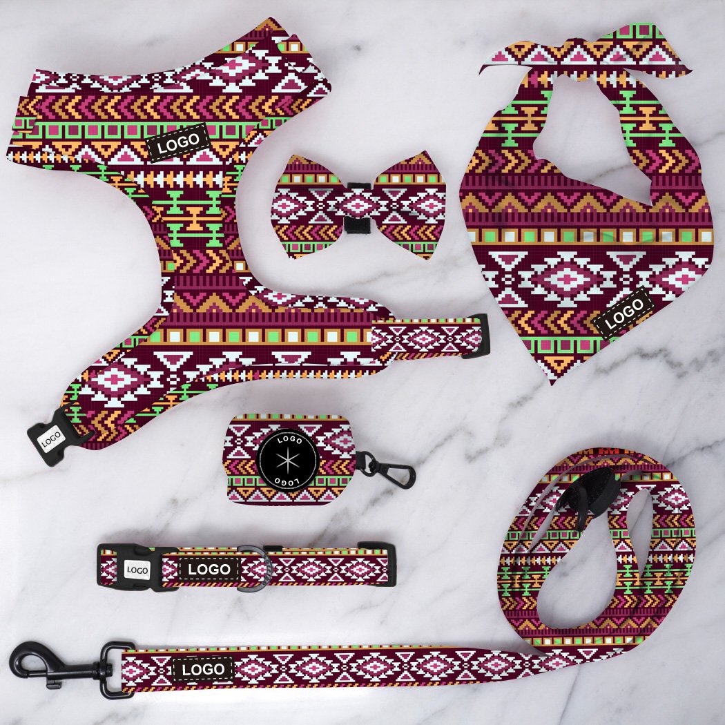 Popular Bohemia design dog luxury harness and leash bandana poop bag bow tie pet collars mesh harness