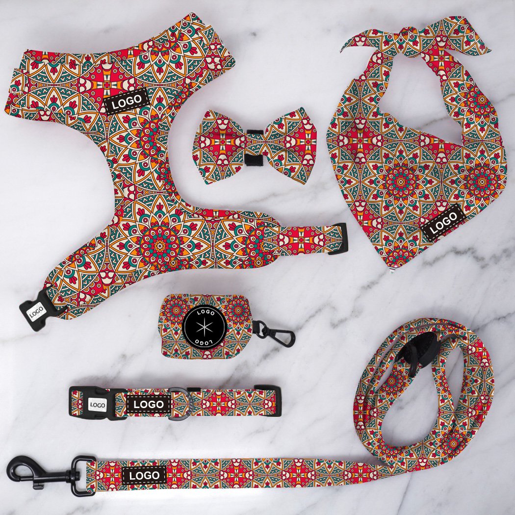 Popular Bohemia design dog luxury harness and leash bandana poop bag bow tie pet collars mesh harness