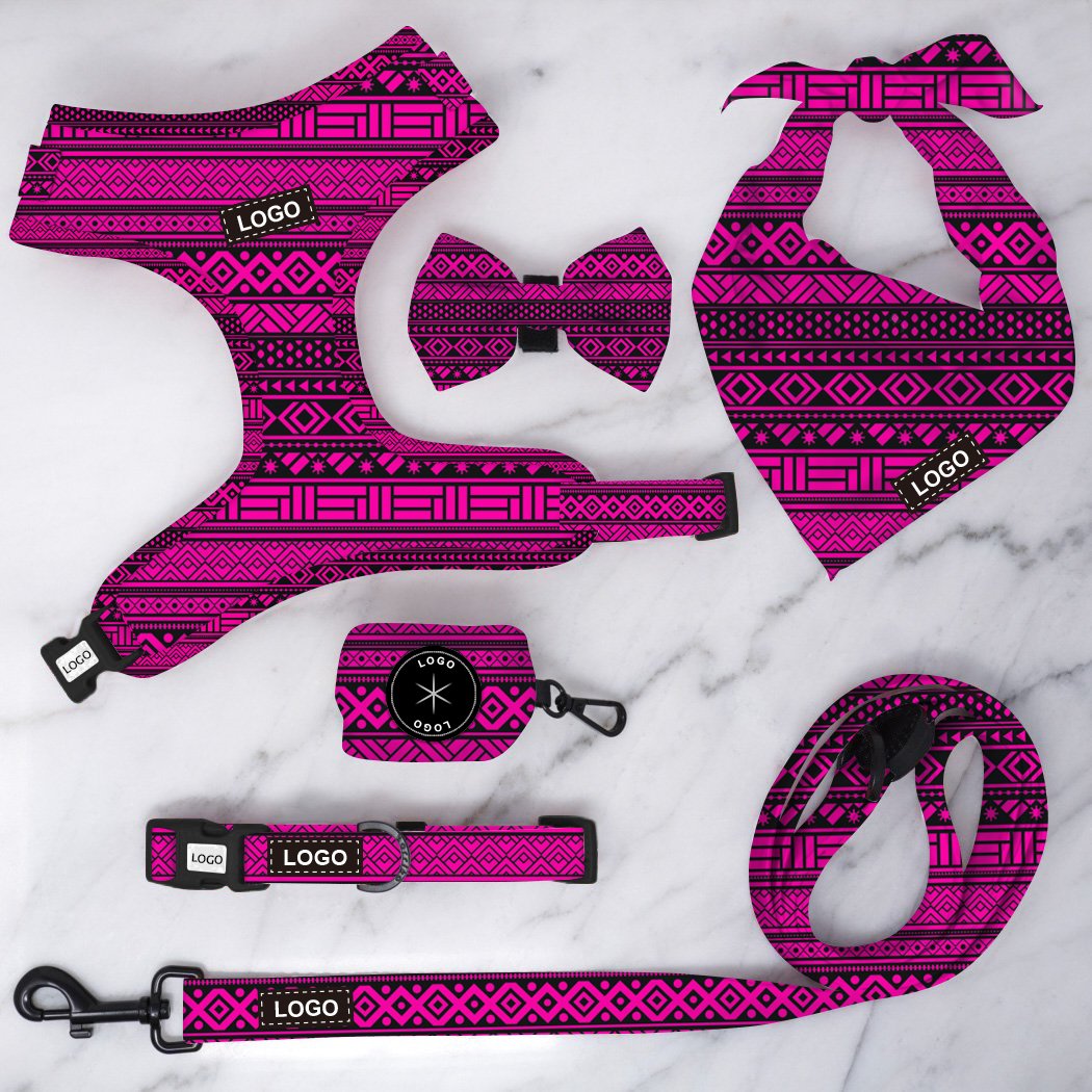 Popular Bohemia design dog luxury harness and leash bandana poop bag bow tie pet collars mesh harness