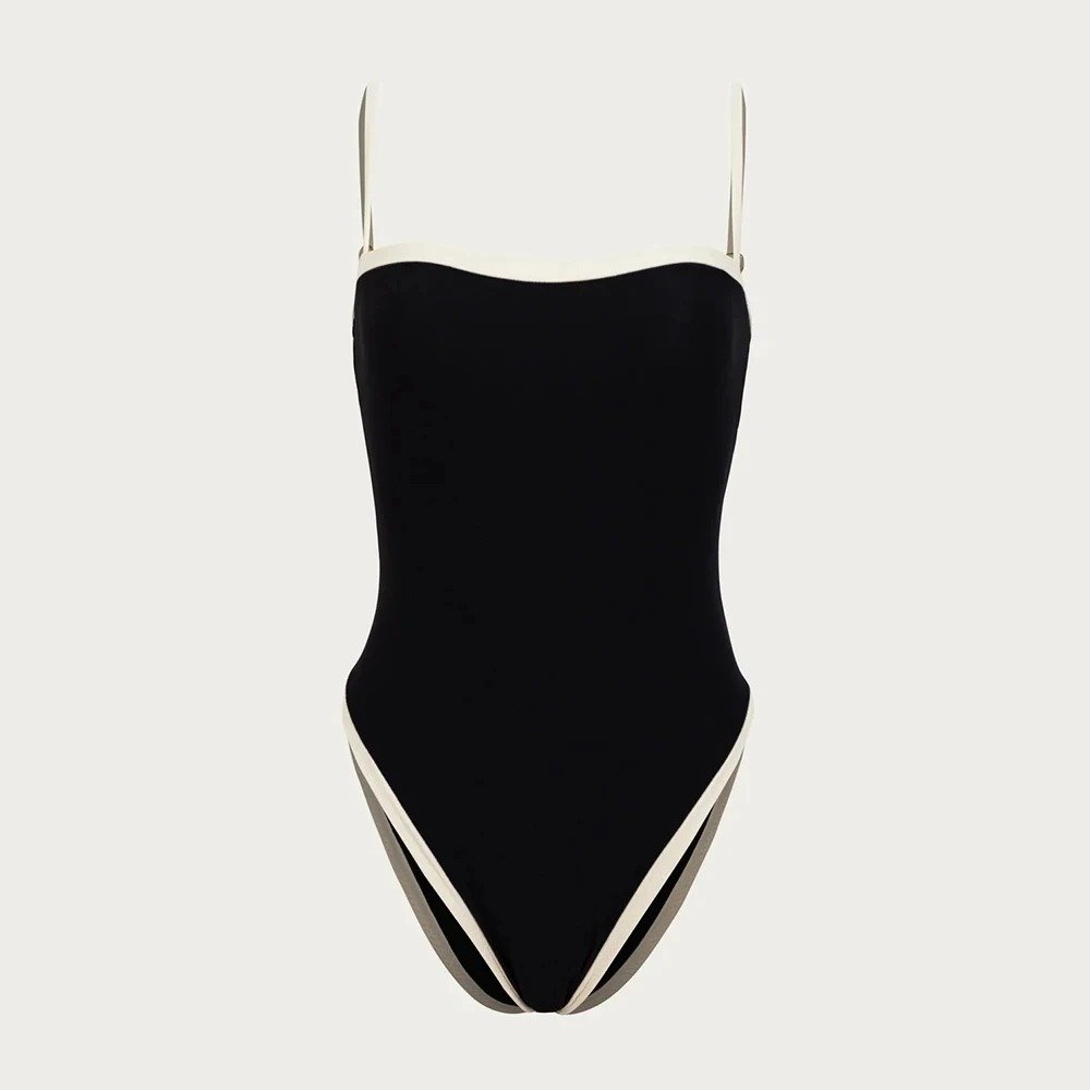 TW Black and White One Piece Swimsuit Swimwear Halter Push Up One Piece Swimming Suit for Women