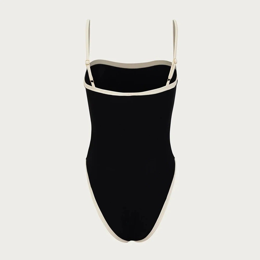 TW Black and White One Piece Swimsuit Swimwear Halter Push Up One Piece Swimming Suit for Women
