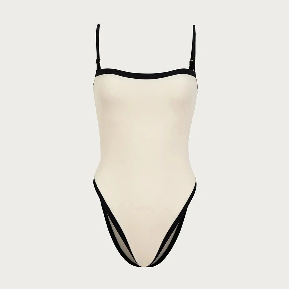 TW Black and White One Piece Swimsuit Swimwear Halter Push Up One Piece Swimming Suit for Women