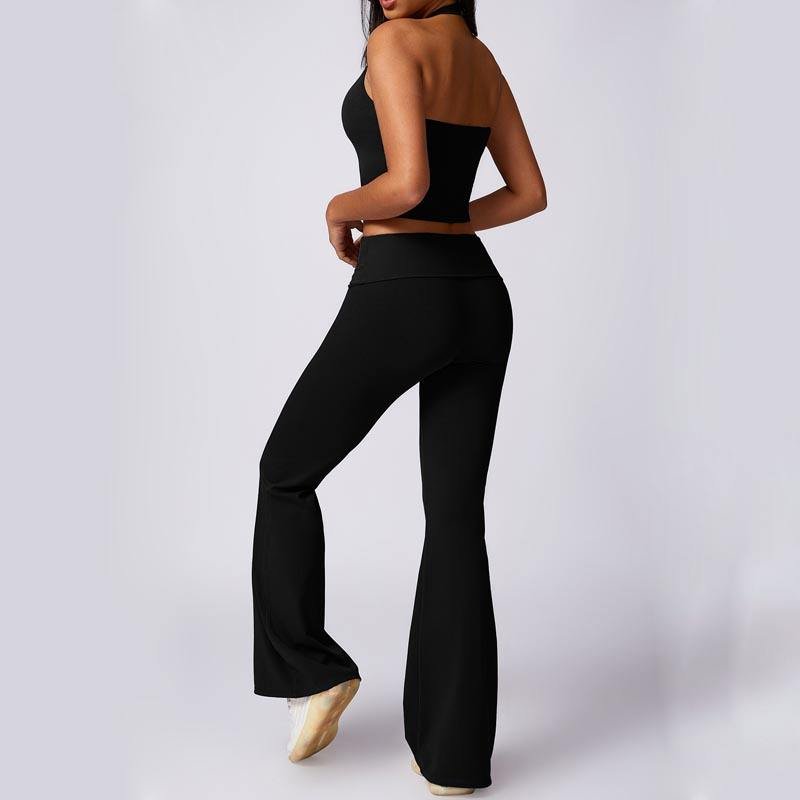 Logo custom Women 's Cotton Ribbed Flare Skinny Pants Fold Over Leggings Stretch Bootcut Bell Bottom Yoga Pants