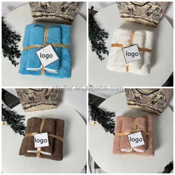 Coral velvet solid color embroidery tide Luxury designer brand bath towel hand quick-drying bath towel gift towel