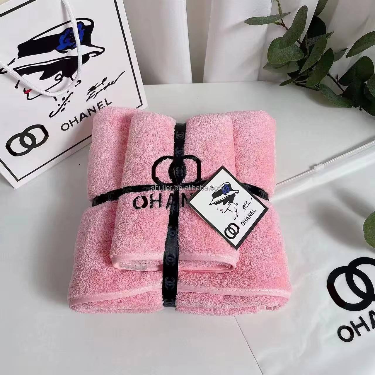 Coral velvet solid color embroidery tide Luxury designer brand bath towel hand quick-drying bath towel gift towel