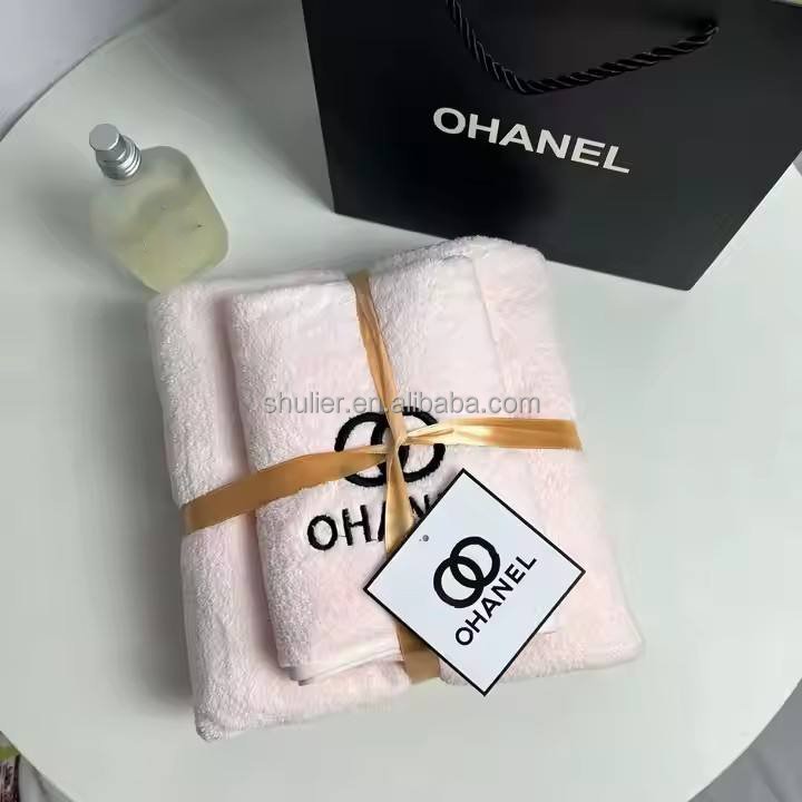 Coral velvet solid color embroidery tide Luxury designer brand bath towel hand quick-drying bath towel gift towel