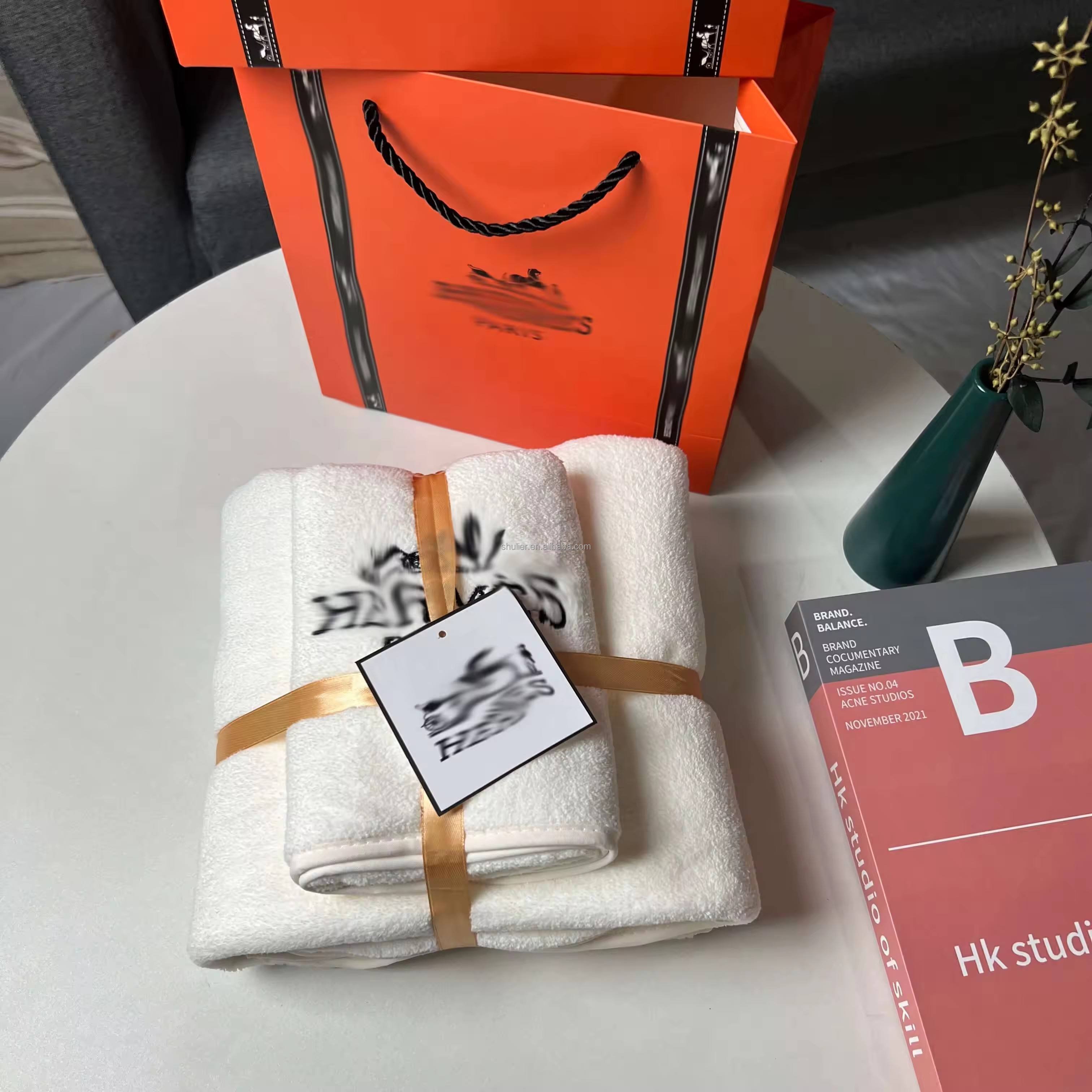 Coral velvet solid color embroidery tide Luxury designer brand bath towel hand quick-drying bath towel gift towel