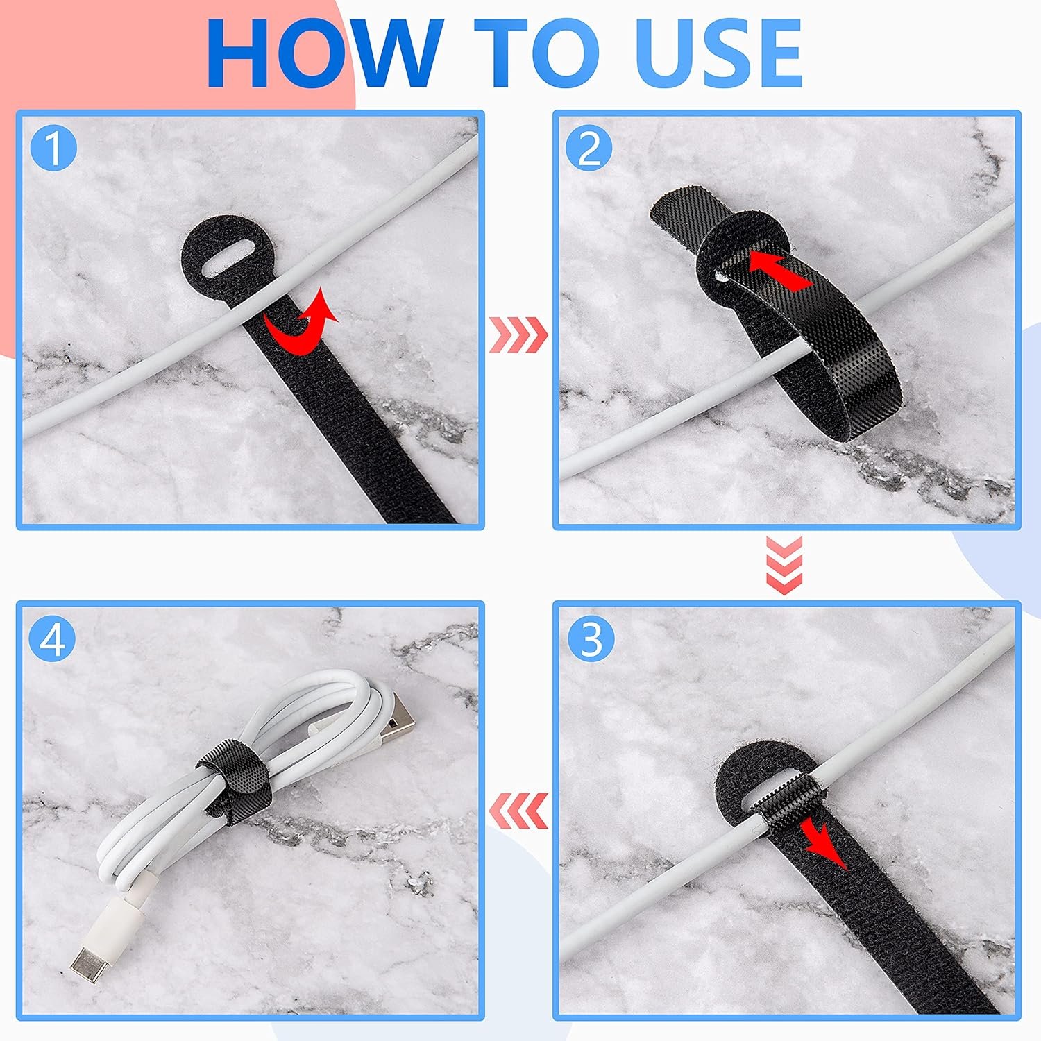 Reusable Fastening Cable Ties Self Adhesive Network Cable Manager Straps Wire Cord Organizer For Home Management