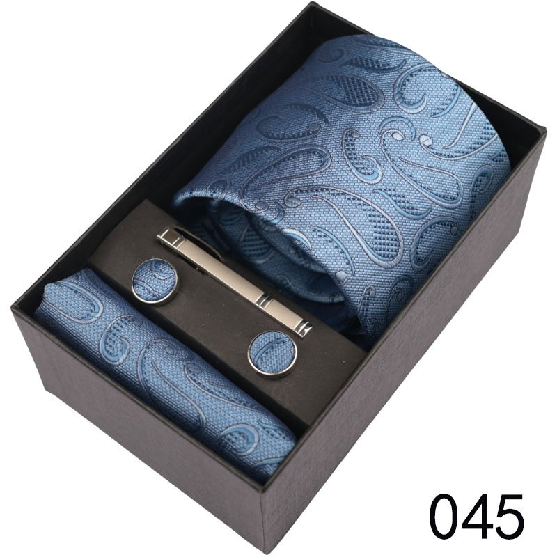 Light Blue 100% Micro Fibre Paisley Tie Jacquard Woven Polyester Necktie with Pocket Square Set