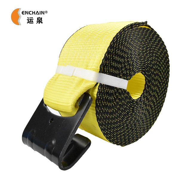 Heavy 4inch polyester customized winch strap with flat hook cargo winch strap