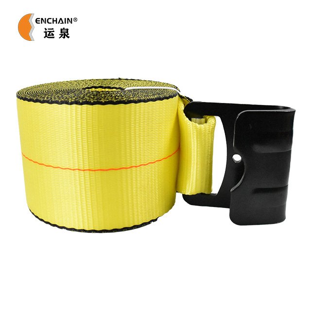 Heavy 4inch polyester customized winch strap with flat hook cargo winch strap