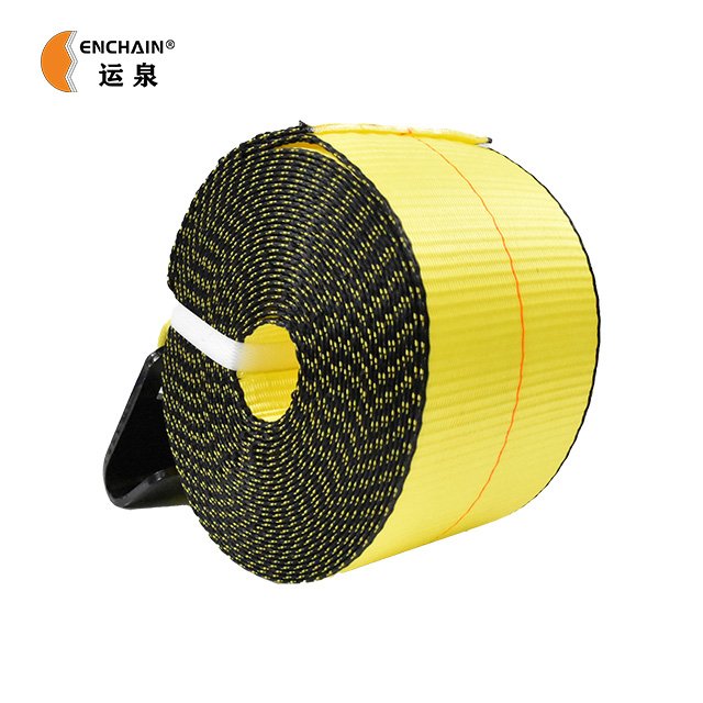 Heavy 4inch polyester customized winch strap with flat hook cargo winch strap