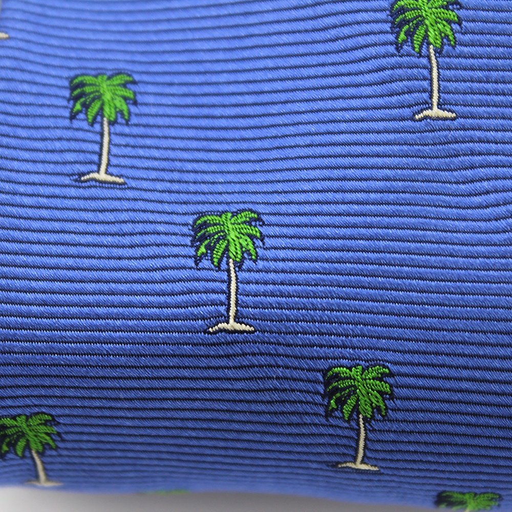 Wonderful Holiday Blue Horizontal Mens Ties Premium 100% Silk Custom Woven Tropical Coconut Palm Customized Necktie Rainforest
