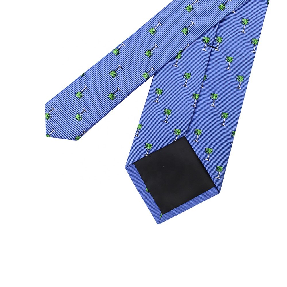 Wonderful Holiday Blue Horizontal Mens Ties Premium 100% Silk Custom Woven Tropical Coconut Palm Customized Necktie Rainforest
