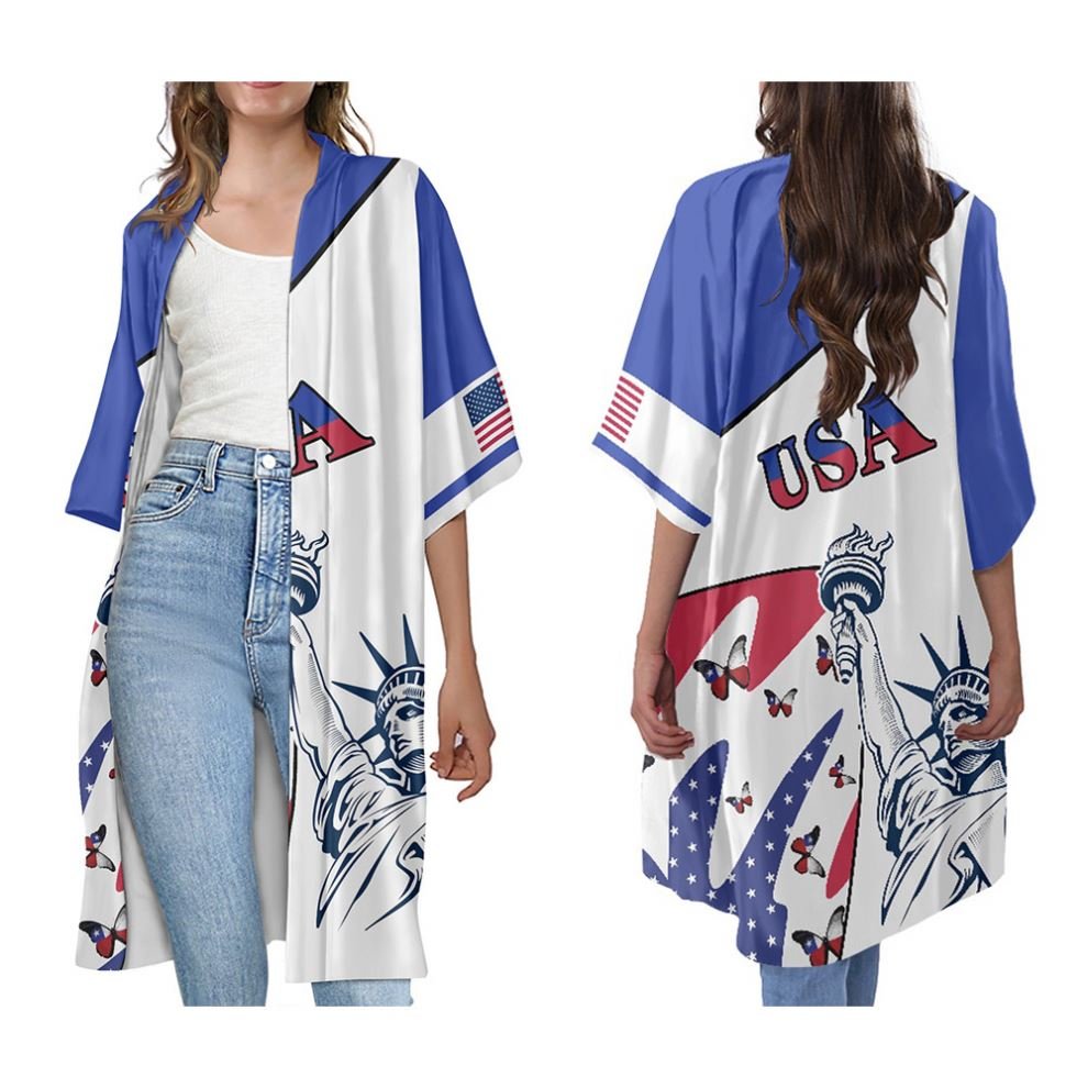 Tie Dye USA Flag Eagle Colorful America Clothing Pattern Customization Your Logo Print Casual Loose Beach Cardigan Jacket Women