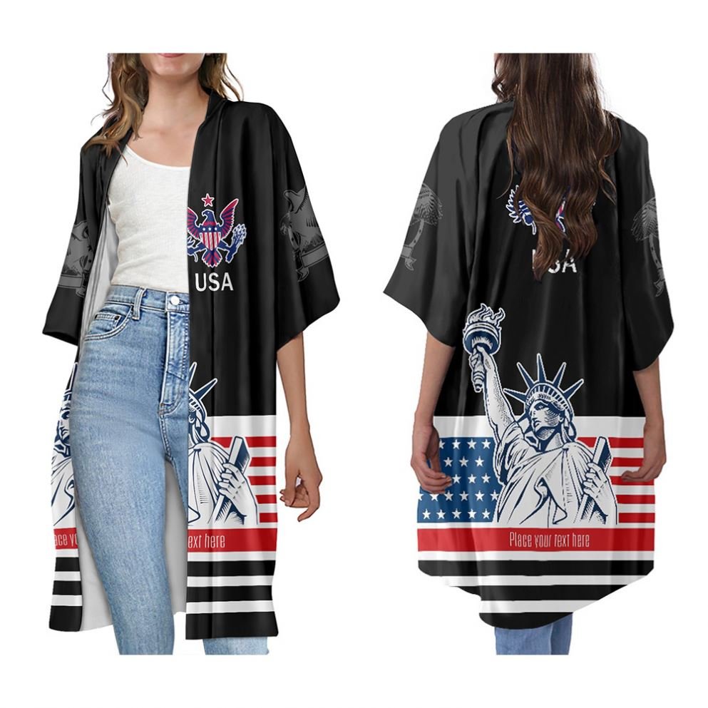 Tie Dye USA Flag Eagle Colorful America Clothing Pattern Customization Your Logo Print Casual Loose Beach Cardigan Jacket Women
