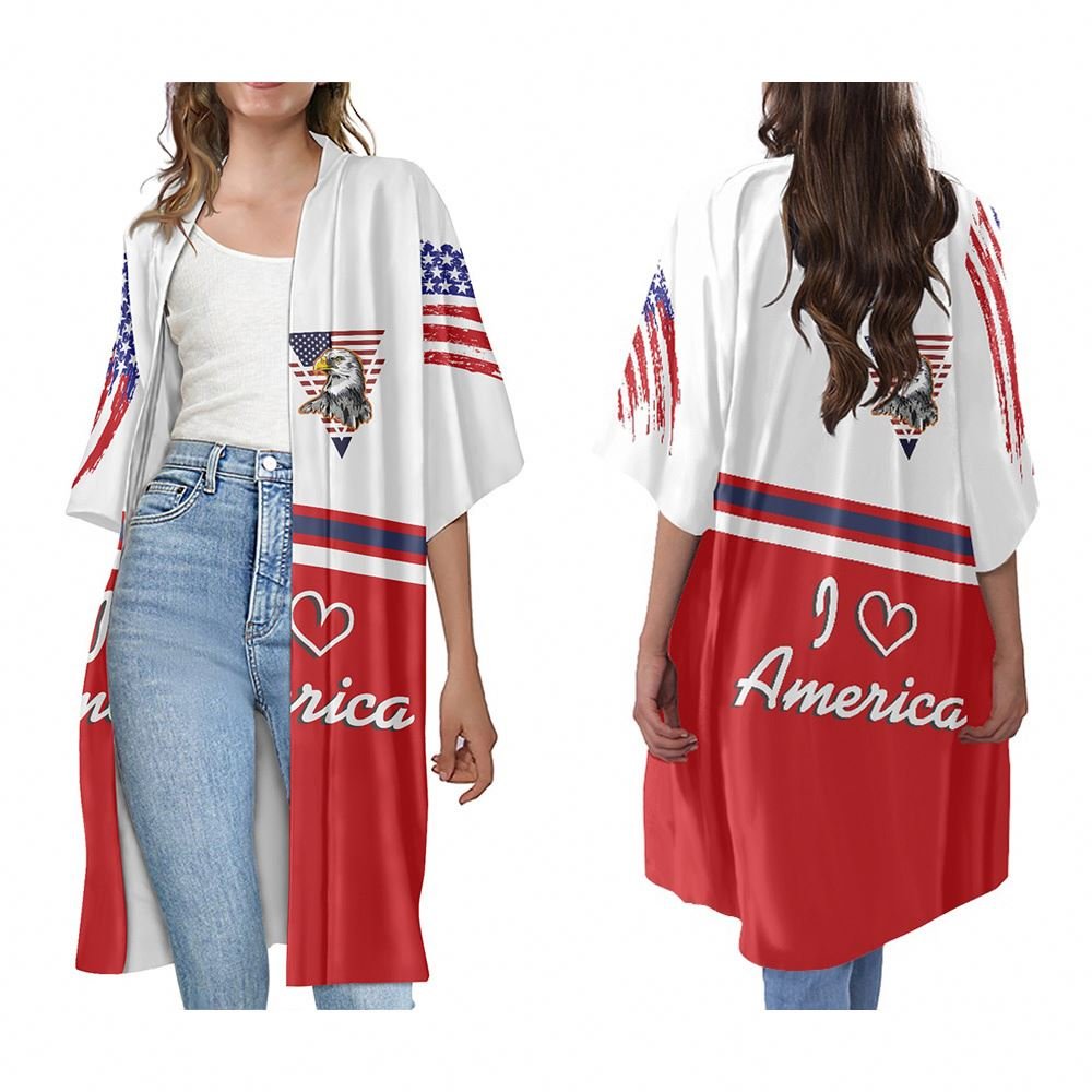 Tie Dye USA Flag Eagle Colorful America Clothing Pattern Customization Your Logo Print Casual Loose Beach Cardigan Jacket Women
