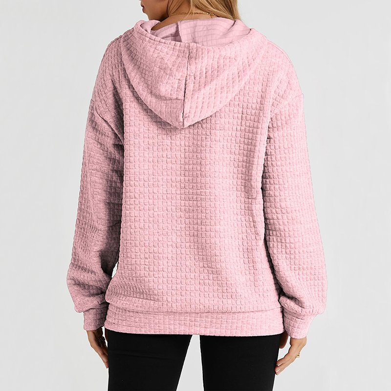 Custom Waffle Knit Hoodies Sweatshirt Top For Women Casual Pullover Waffle Long Sleeve Drawstring Hooded Sweatshirt with Pocket