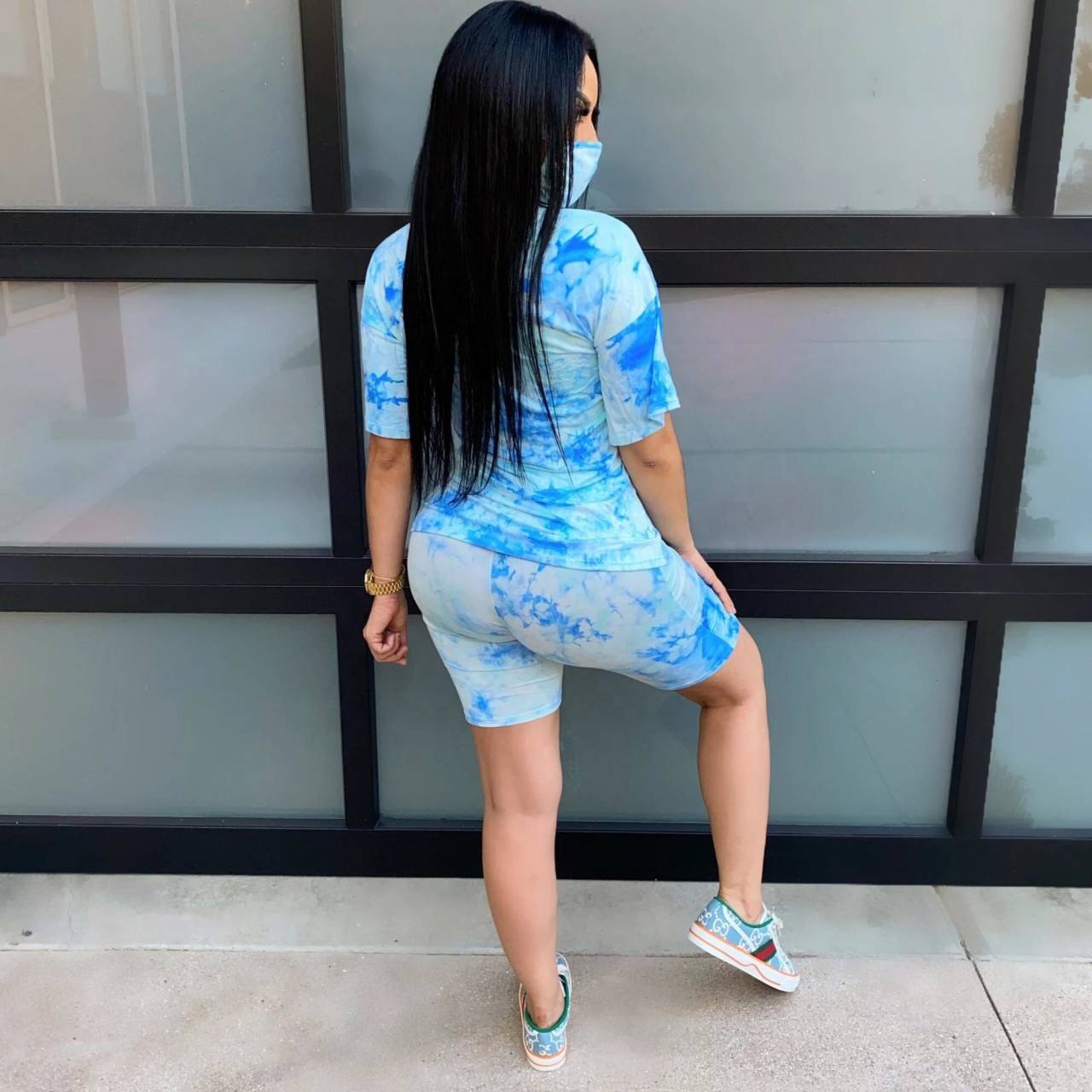 New Hot Sale Tie Dye V Neck Suit Casual Fashion Sports Pants Two Piece Set