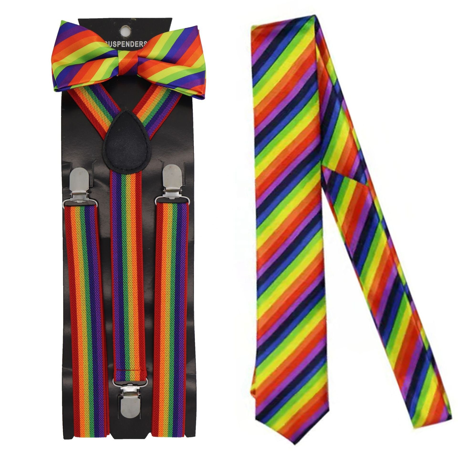 Cheap hot sale pride month necktie suspender polyester corbata casual style color zip ties bow tie lgbt colorful rainbow necktie