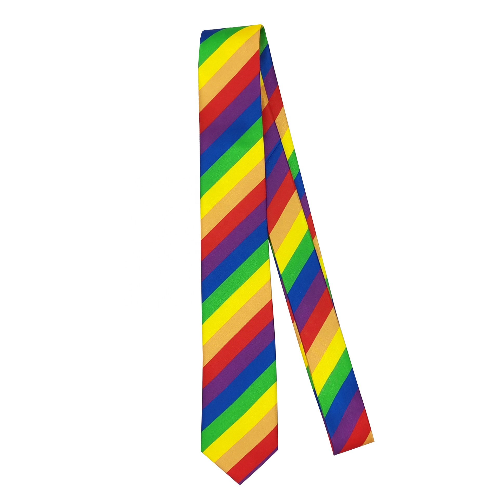 Cheap hot sale pride month necktie suspender polyester corbata casual style color zip ties bow tie lgbt colorful rainbow necktie