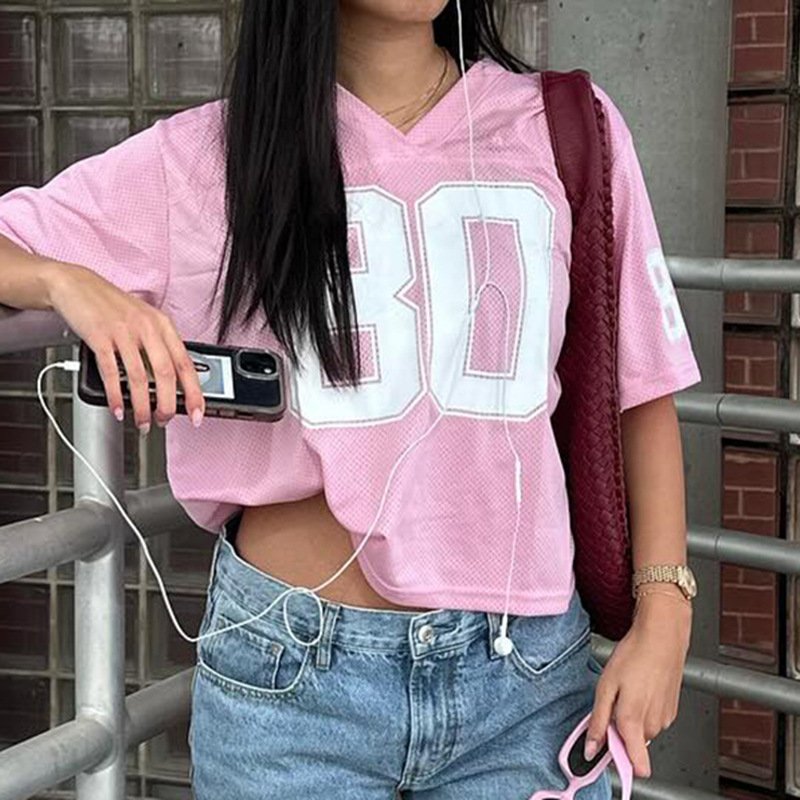 X16044C Digital Printed Sports Quick Drying T-Shirts Women Casual V-Neck Short Sleeve Loose Tops Graphic Tees Y2K Streetwear