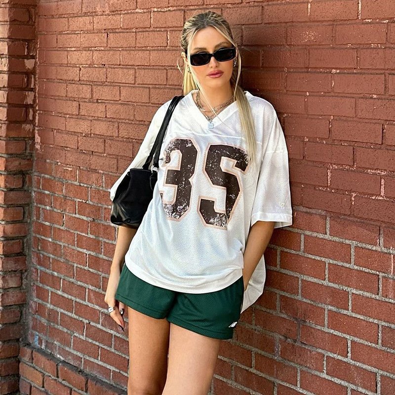 X16044C Digital Printed Sports Quick Drying T-Shirts Women Casual V-Neck Short Sleeve Loose Tops Graphic Tees Y2K Streetwear