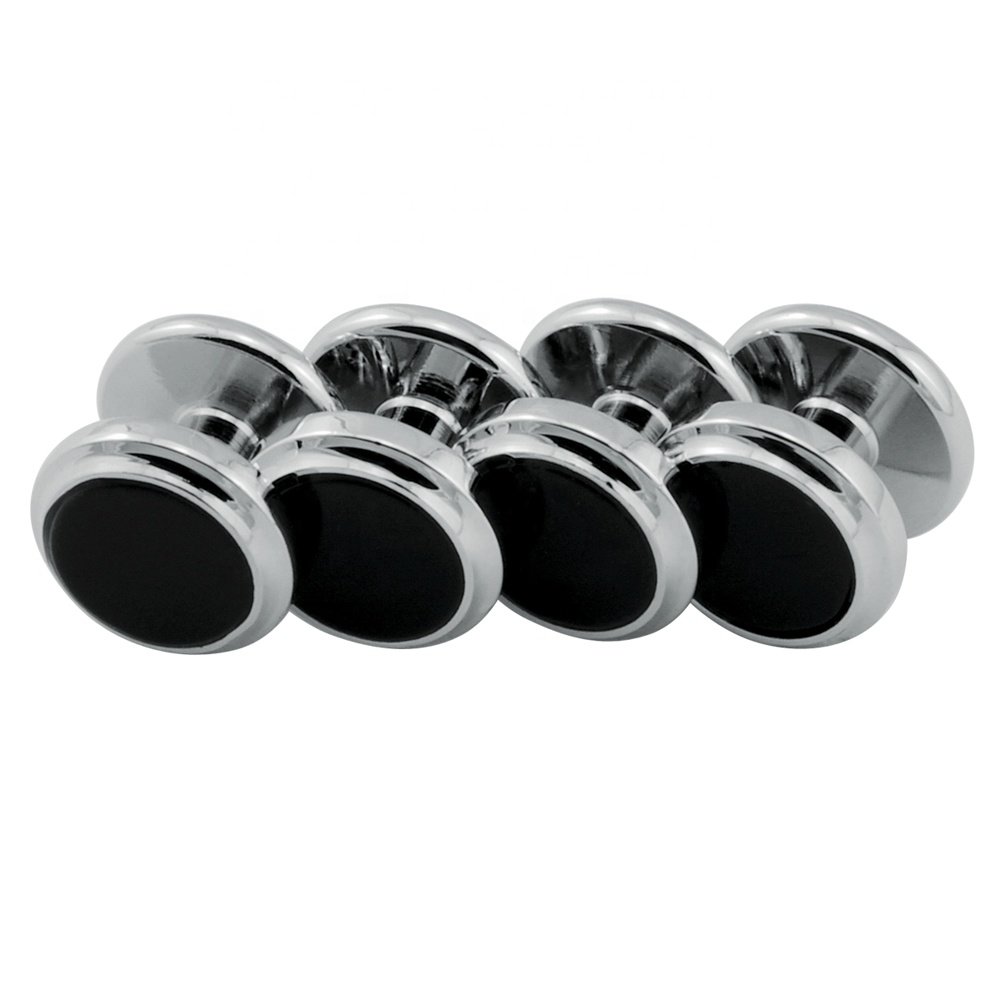 Hot Seller Classic Wedding Round Black Stone Tuxedo Studs & Cufflink Gift Box Shirt Accessory Button Cuff link Stud Set for Men