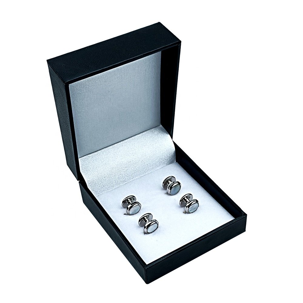 Hot Seller Classic Wedding Round Black Stone Tuxedo Studs & Cufflink Gift Box Shirt Accessory Button Cuff link Stud Set for Men