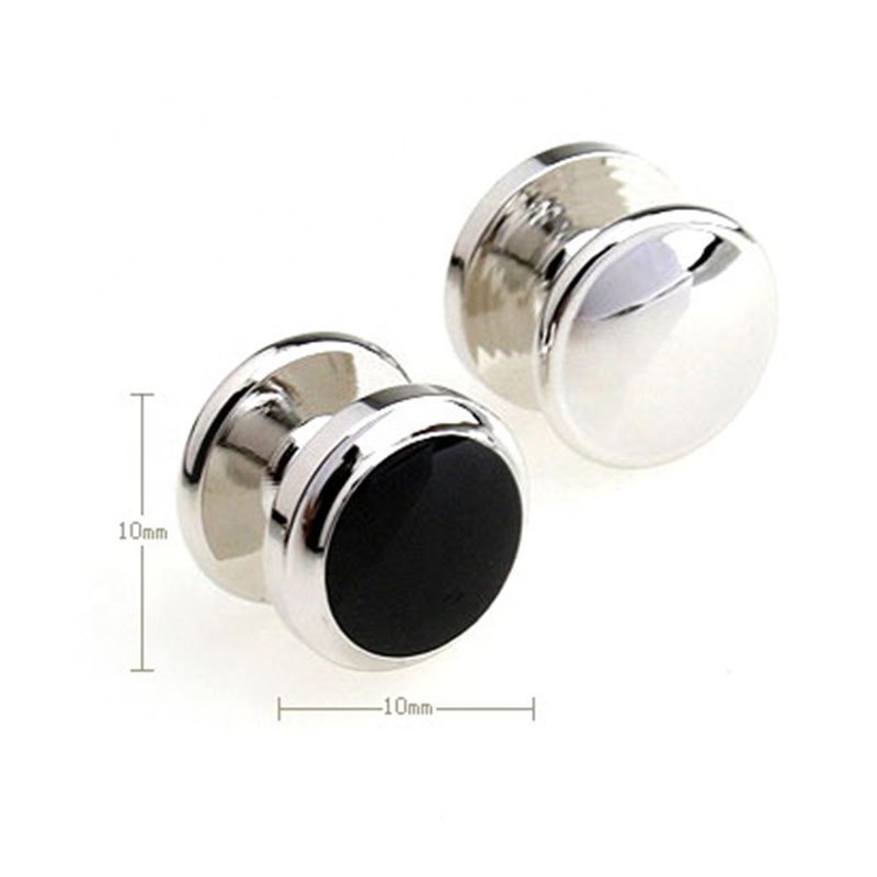 Hot Seller Classic Wedding Round Black Stone Tuxedo Studs & Cufflink Gift Box Shirt Accessory Button Cuff link Stud Set for Men