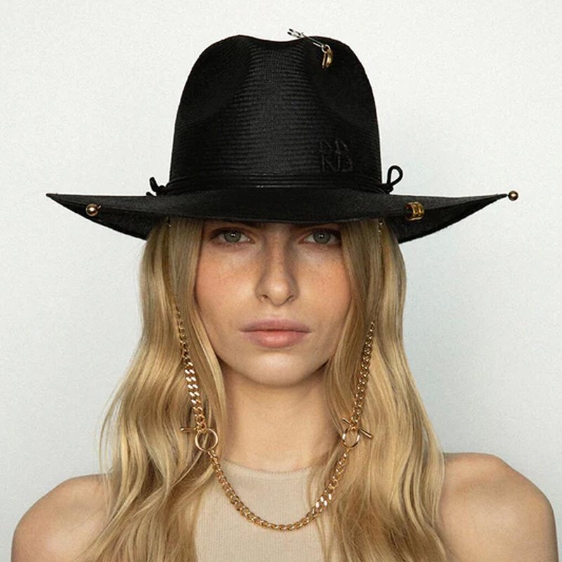 Fashion Black Letter Panama Hats For Women Summer Chain Strap Hat Casual Outdoor Beach Tourism Sun Protection Vintage Jazz Hats