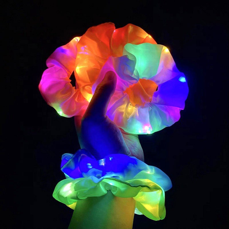 LED Light Hair Scrunchies Satin Elastic Bands Ties Ropes 3 Colors Light Modes Headband Ins Hair Accessories Glow in The Dark
