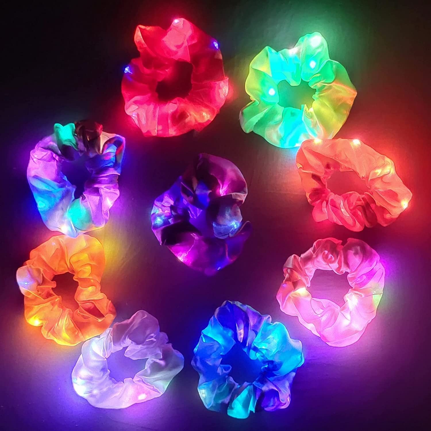 LED Light Hair Scrunchies Satin Elastic Bands Ties Ropes 3 Colors Light Modes Headband Ins Hair Accessories Glow in The Dark