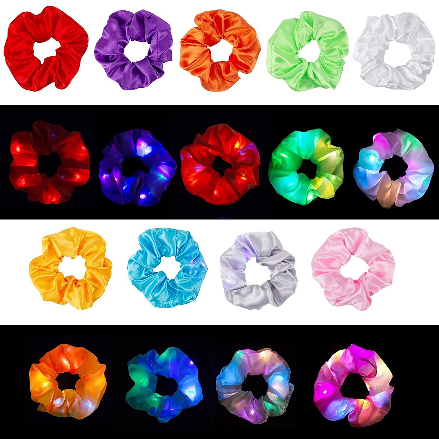 LED Light Hair Scrunchies Satin Elastic Bands Ties Ropes 3 Colors Light Modes Headband Ins Hair Accessories Glow in The Dark