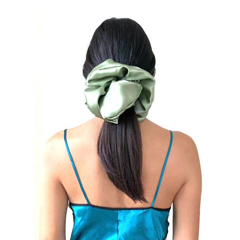 personalized logo Solid Color Elastic Hair Bands Large Oversized Hair Ties Satin silk scrunchies