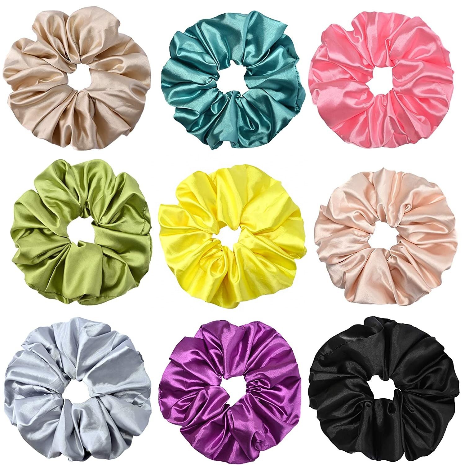 personalized logo Solid Color Elastic Hair Bands Large Oversized Hair Ties Satin silk scrunchies