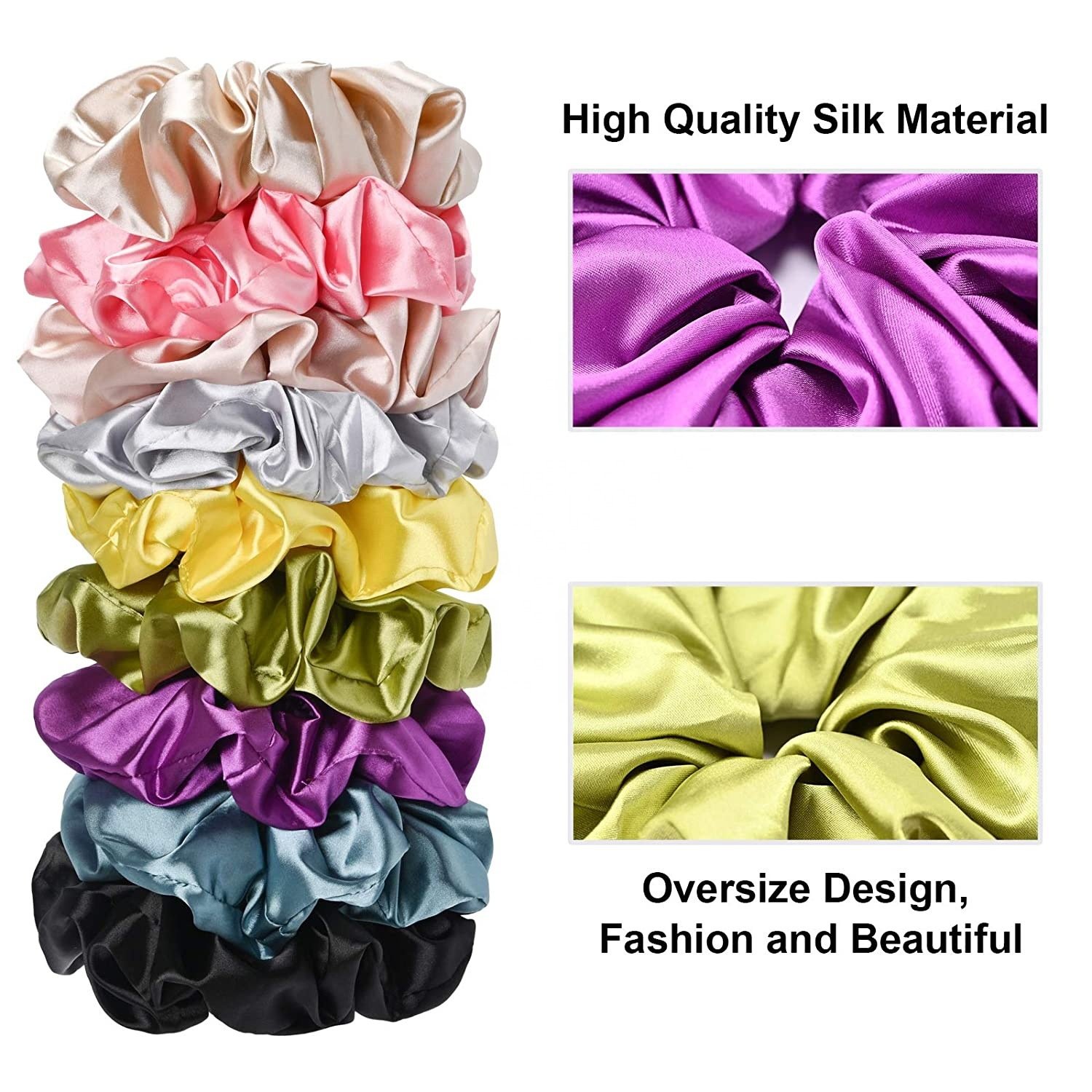 personalized logo Solid Color Elastic Hair Bands Large Oversized Hair Ties Satin silk scrunchies