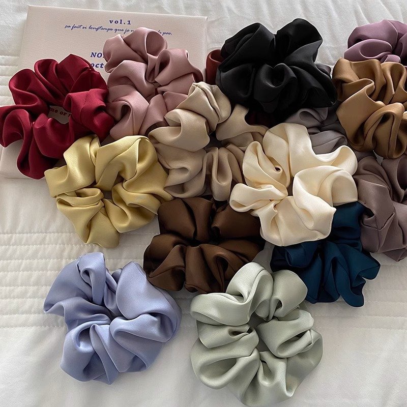 Fashion Solid Color Satin Silk Scrunchies Women Accessories Big Elastic Hair Band Ties Girls Hairband Wholesale Custom Logo