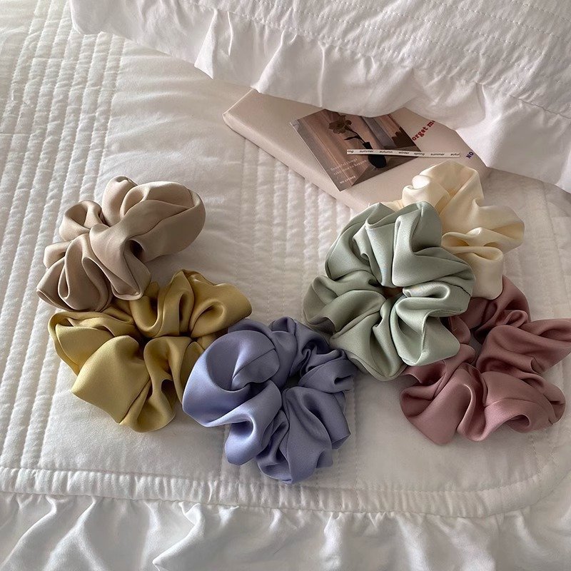Fashion Solid Color Satin Silk Scrunchies Women Accessories Big Elastic Hair Band Ties Girls Hairband Wholesale Custom Logo