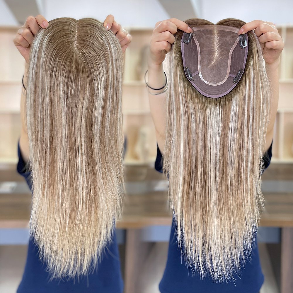 Factory Wholesale hand tied brown blonde curly skin mono base lace European human hair women toppers fringe