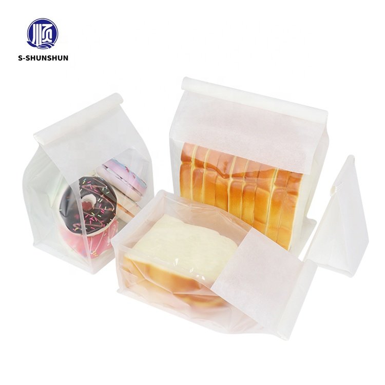 Custom wholesale recyclable Paper Bread Loaf Bag Kraft Food Packaging Bakery Toast Bag With Front Window