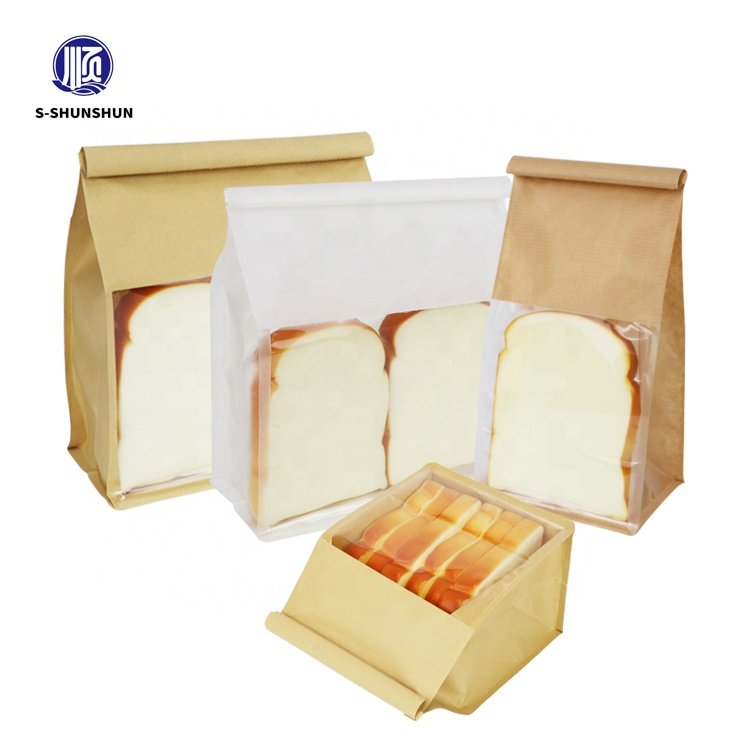 Custom wholesale recyclable Paper Bread Loaf Bag Kraft Food Packaging Bakery Toast Bag With Front Window