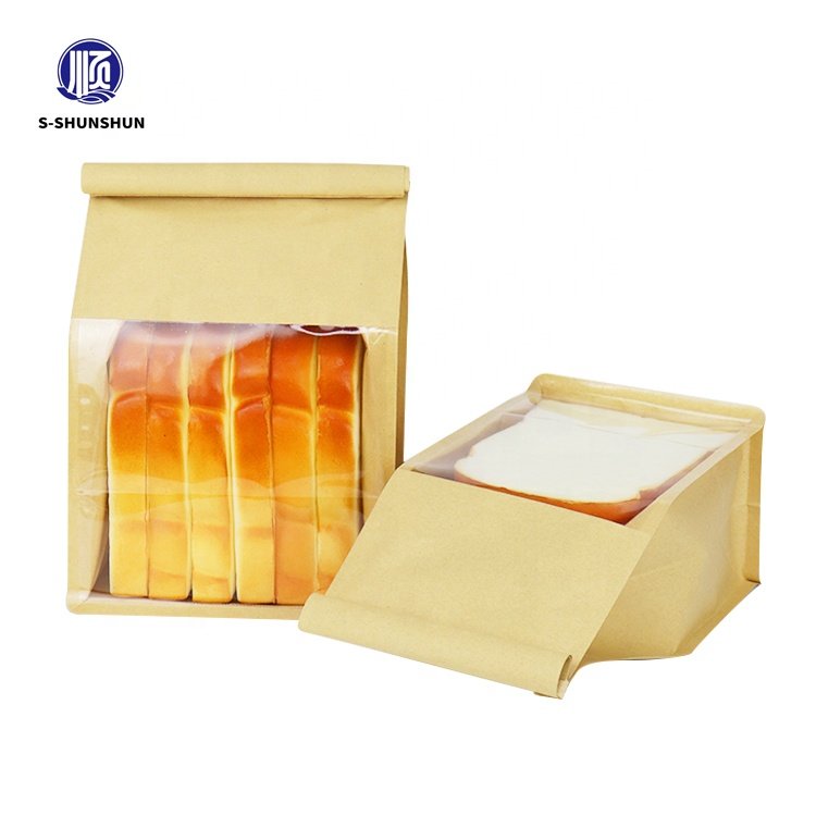 Custom wholesale recyclable Paper Bread Loaf Bag Kraft Food Packaging Bakery Toast Bag With Front Window