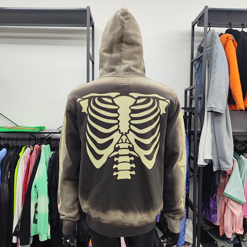 YSJY Streetwear Custom Screen Printed Oversized Plus Size Acid Washed Zipper Hoodies For Men