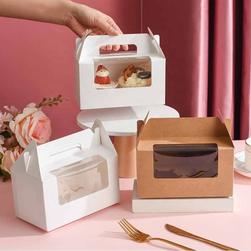Ice Cream Cake Box Bakery Cupcake Boxes Customized Tall Cardboard Wedding Food Shipping Box with Window White Pink Recyclable