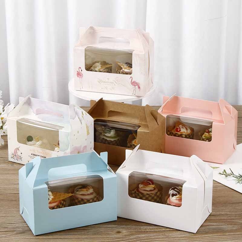 Ice Cream Cake Box Bakery Cupcake Boxes Customized Tall Cardboard Wedding Food Shipping Box with Window White Pink Recyclable