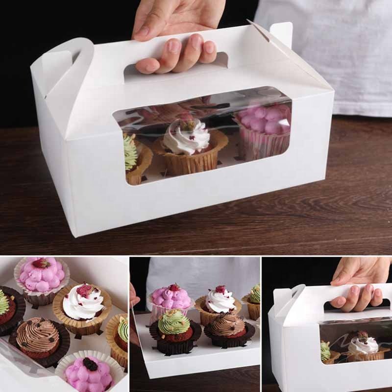 Ice Cream Cake Box Bakery Cupcake Boxes Customized Tall Cardboard Wedding Food Shipping Box with Window White Pink Recyclable